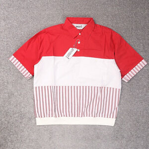 VTG 80s 90s Award Deadstock Medium Red White Striped Short Sleeve Collared Shirt